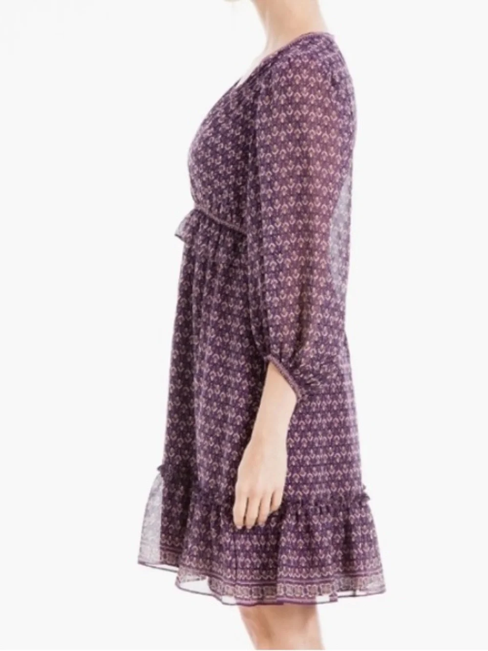 NWOT Max Studio Purple Floral Fan Balloon Sleeve A-Line Dress MED never worn - Picture 2 of 16